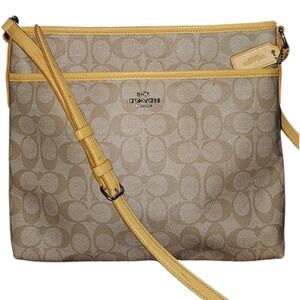 Vintage Coach Women's Tan Monogram Cross Body Yellow Trim Leather